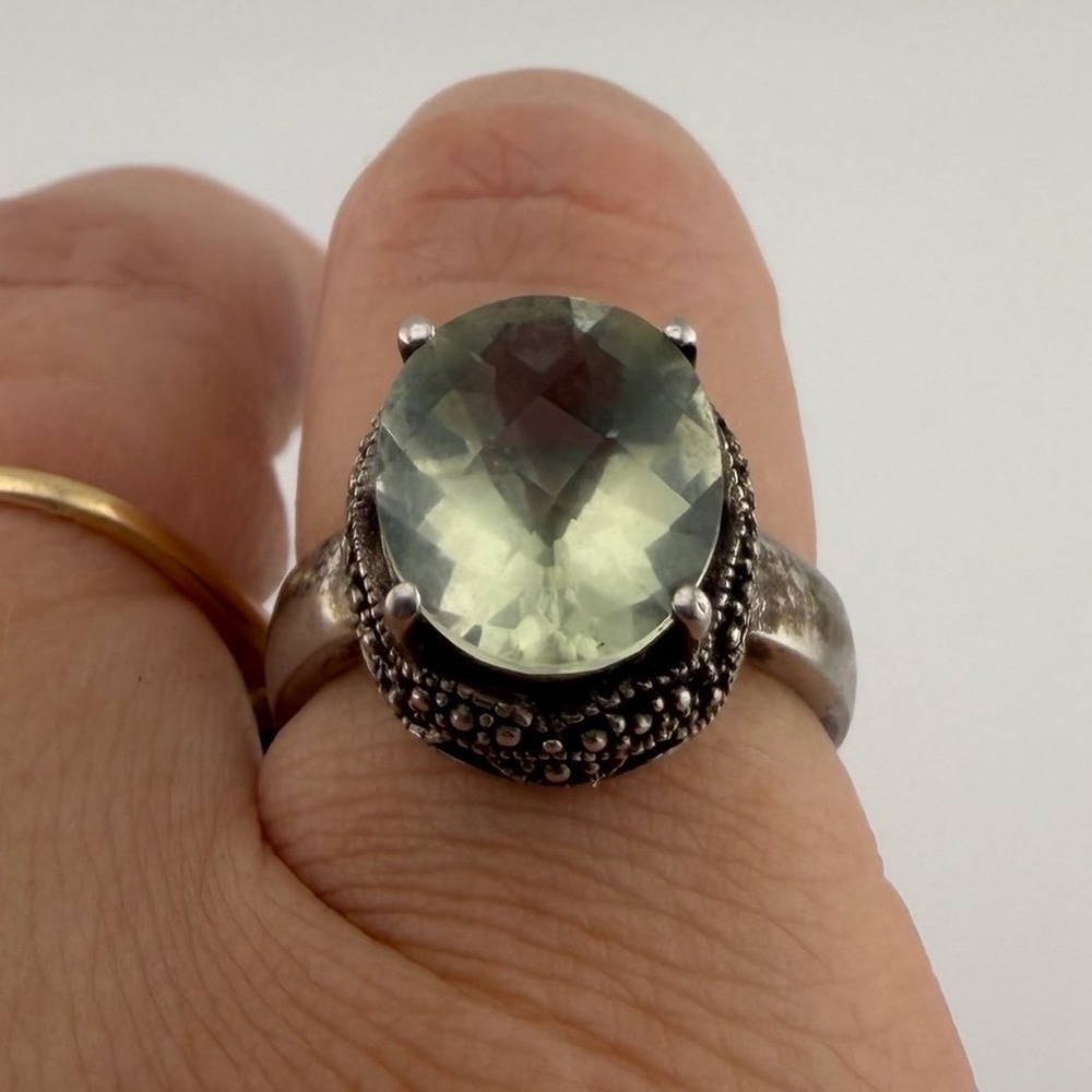 Unbranded Womens Green Amethyst Ring Size 6 Sterling Silver 925 Boho Oval Gem - Picture 2 of 9